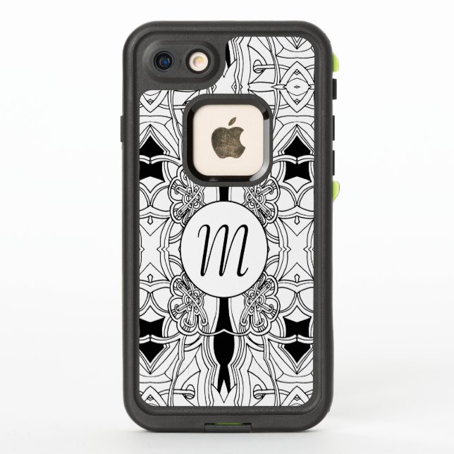 Modern Black and White Artwork Design w/Monogram LifeProof iPhone Case (Back)