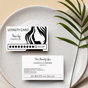 Modern black and white beauty salon loyalty punch business card