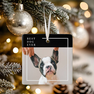 Modern Black and White Best Dog Ever Photo  Ceramic Ornament