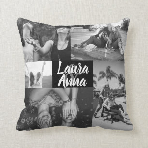 Modern Black and White Best Friends Collage BBF  T Cushion
