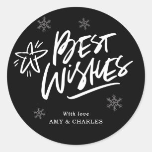 Modern Black and White Best Wishes Classic Round S Sticker