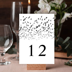 Modern Black and White Birds of a Feather Wedding Table Number