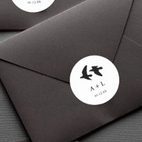 Modern Black and White Birds Wedding Monogram