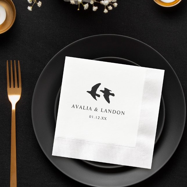 Modern Black and White Birds Wedding  Napkin (Creator Uploaded)