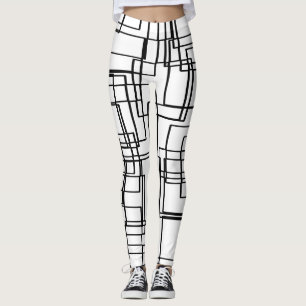 Modern black and white blocks, squares pattern leggings