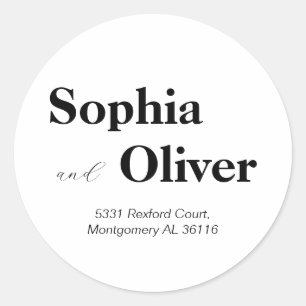 Modern black and white bold font  classic round sticker