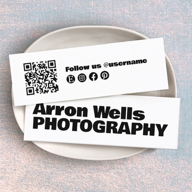 Modern Black and White Bold Typography QR Code Mini Business Card (Creator Uploaded)