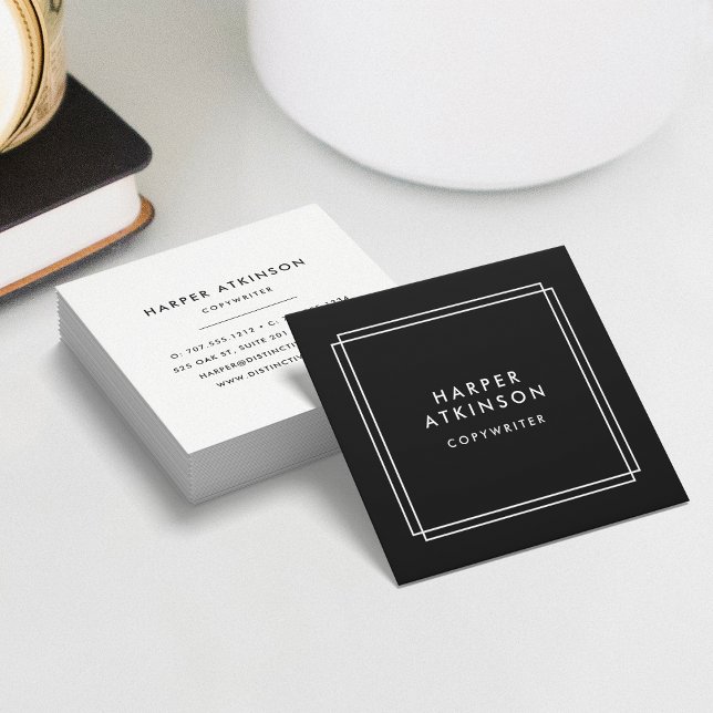 Modern Black and White Bordered Square Business Card (Creator Uploaded)