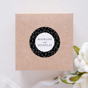 Modern Black and White Botanical Wedding Classic Round Sticker