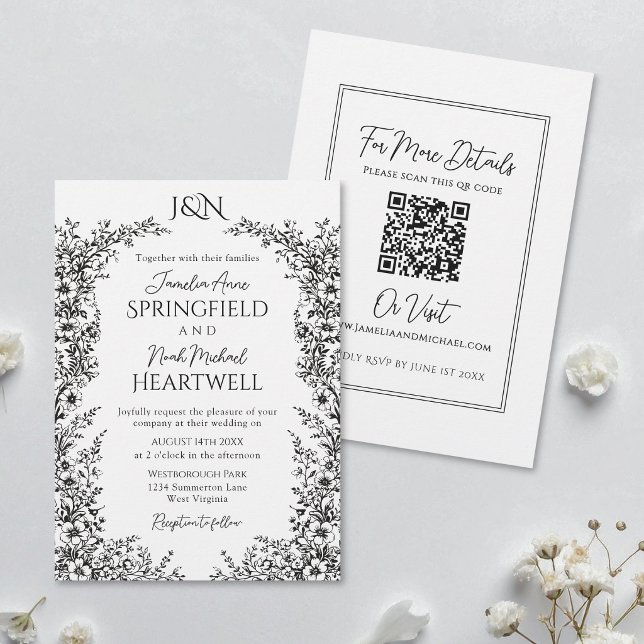 Modern Black and White Botanical Wedding Invitation (Creator Uploaded)
