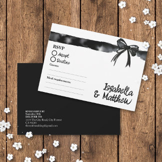 Modern Black and White Bow Trendy Wedding RSVP