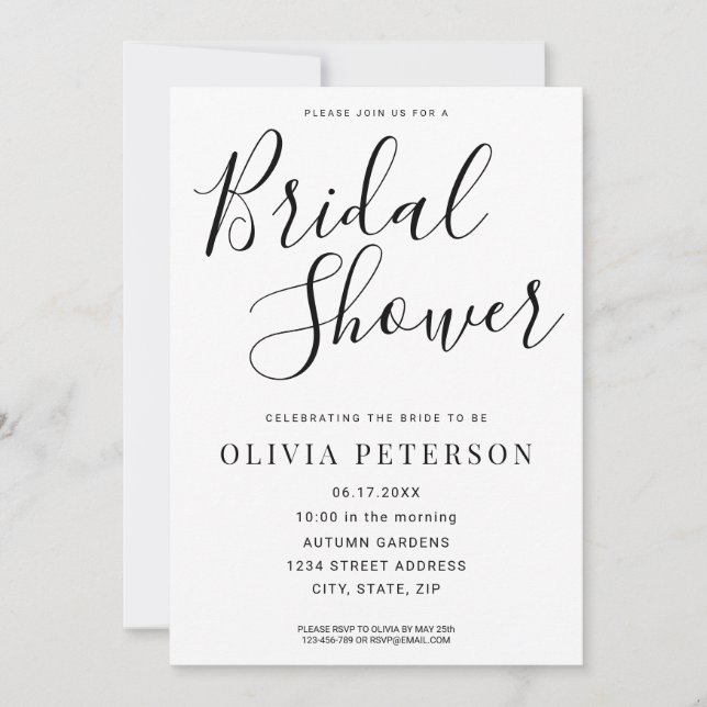 Modern Black and White Bridal Shower Invitation (Front)