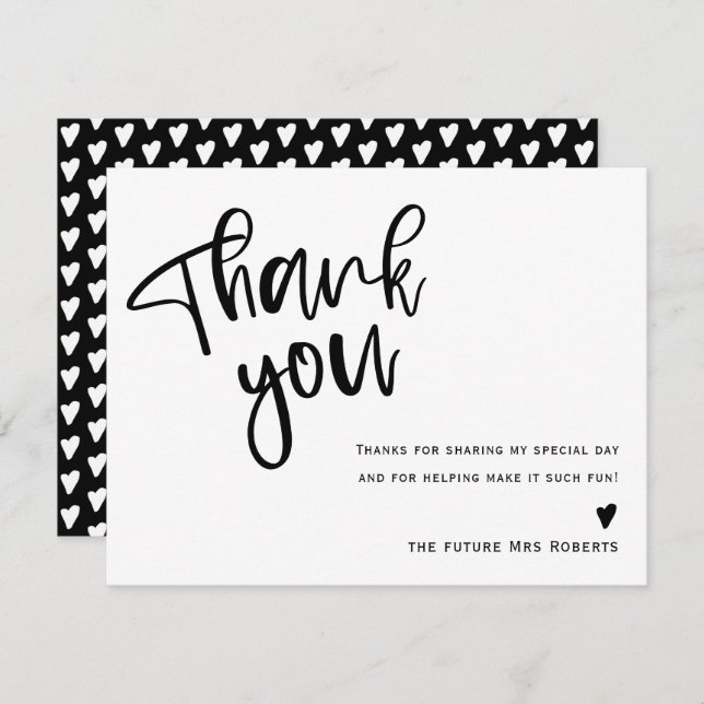 Modern Black and White Bridal Shower Thank You (Front/Back)