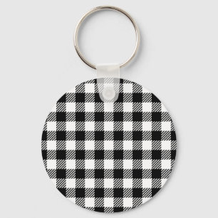 Modern Black and White Buffalo Check Gingham Key Ring