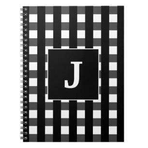 Modern Black And White Buffalo Plaid Monogram Notebook
