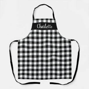 Modern Black and White Buffalo Plaid Personalised Apron