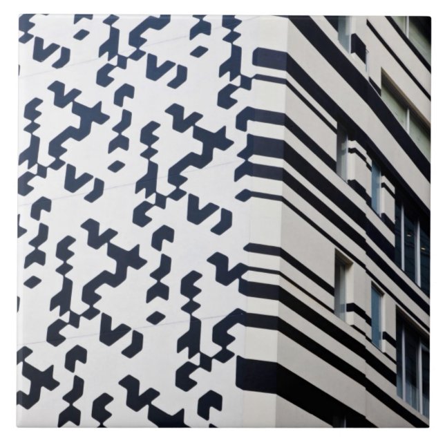 Modern black and white building in Hong Kong Tile (Front)