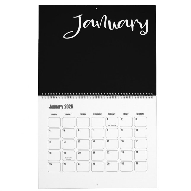 Modern Black and White Calendar (Jan 2026)