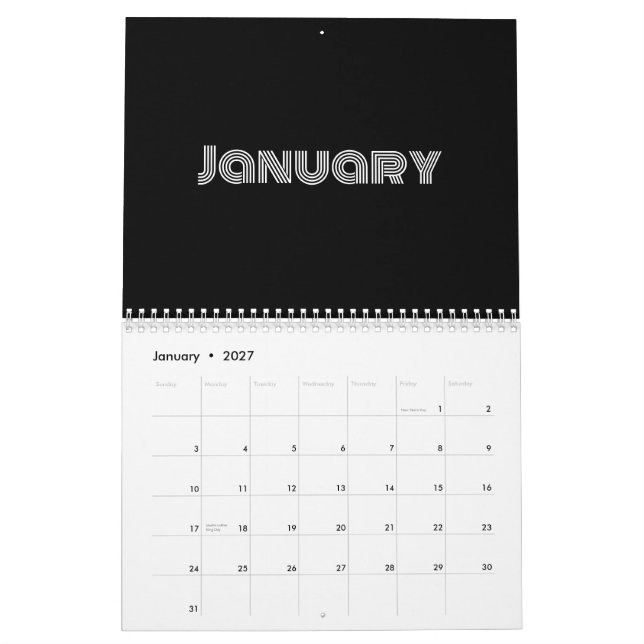 Modern Black and White Calendar (Jan 2027)