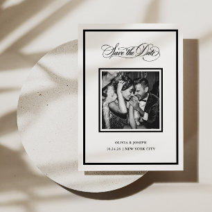 Modern Black and White   Calligraphy and Photo Save The Date