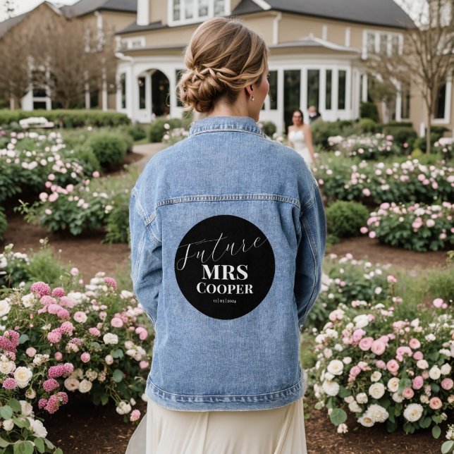 Modern Black and White Calligraphy Bride  Denim Jacket (Wedding Back)