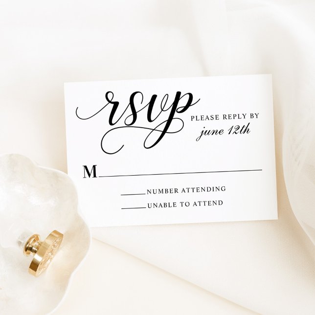 Modern Black and White Calligraphy Script Wedding RSVP Card (Creator Uploaded)