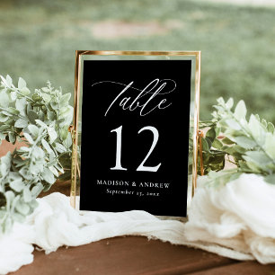 Modern Black and White Calligraphy Table Number