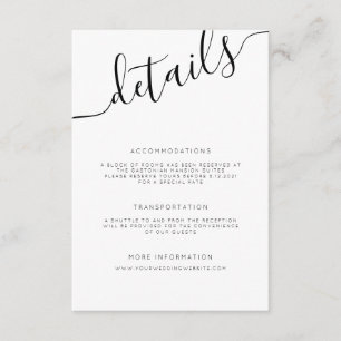 Modern Black and White Calligraphy Wedding Details Enclosure Card