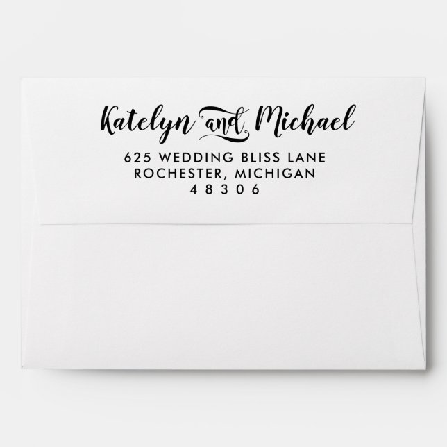 Modern Black and White Calligraphy Wedding Envelope (Back (Top Flap))
