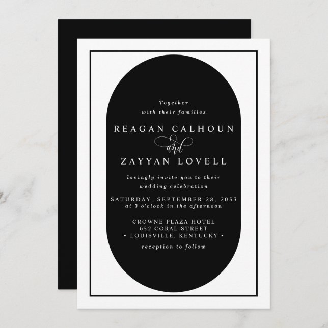Modern Black and White Calligraphy Wedding Invitation (Front/Back)