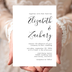 Modern Black and White Calligraphy Wedding Invitation