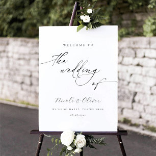 Modern Black and White Calligraphy Wedding Welcome Poster