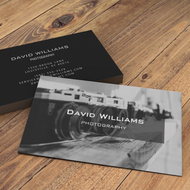 Modern Black and White Camera Photographer Business Card (Creator Uploaded)