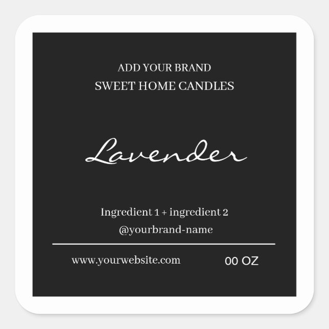 Modern black and white candle product label (Front)
