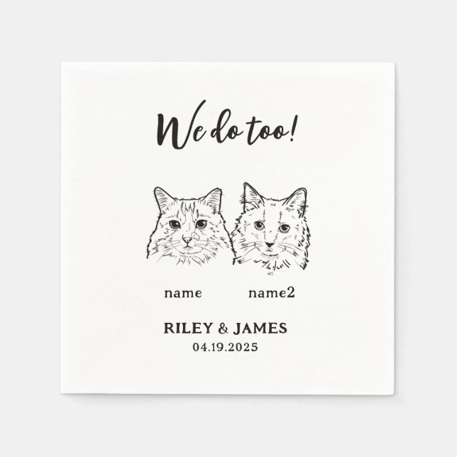 Modern Black and White Cat Wedding  Napkin (Front)