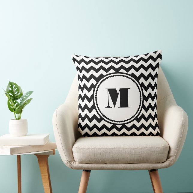 Modern Black And White Chevron Monogram Cushion (Chair)