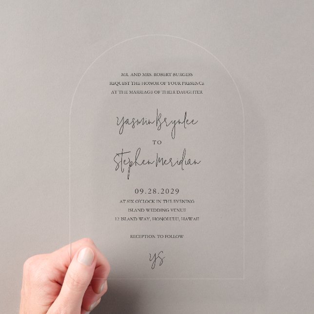 Modern Black and White Chic Wedding Acrylic Invitations (Insitu (Handheld))