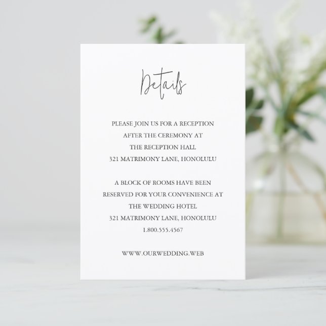 Modern Black and White Chic Wedding Enclosure Card (Standing Front)