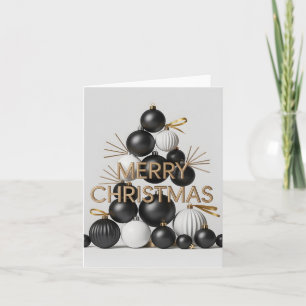 Modern Black and White Christmas Bauble Tree Holiday Card