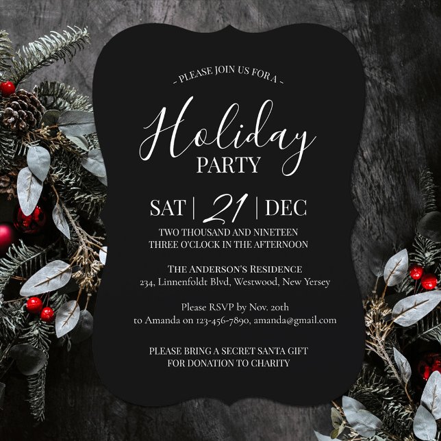 Modern black and white Christmas party invitation (Modern Holiday party invitation black and white simple)