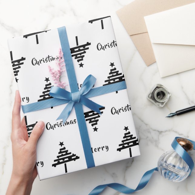 Modern Black and White Christmas Tree Holiday Wrapping Paper (Gifting)