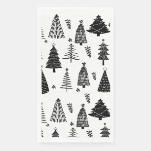 Modern Black and White Christmas Tree  Napkin
