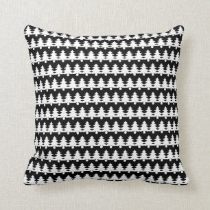 Modern Black And White Christmas Tree Pattern Cushion