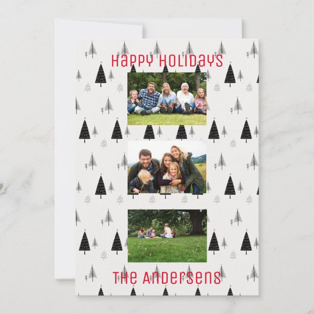 Modern Black and White Christmas Tree Pattern Holiday Card (Front)