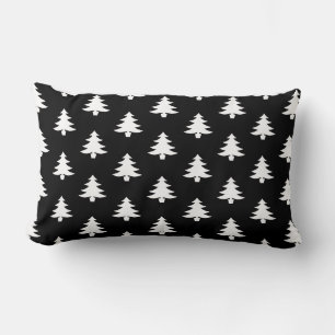 Modern Black And White Christmas Tree Pattern Lumbar Cushion