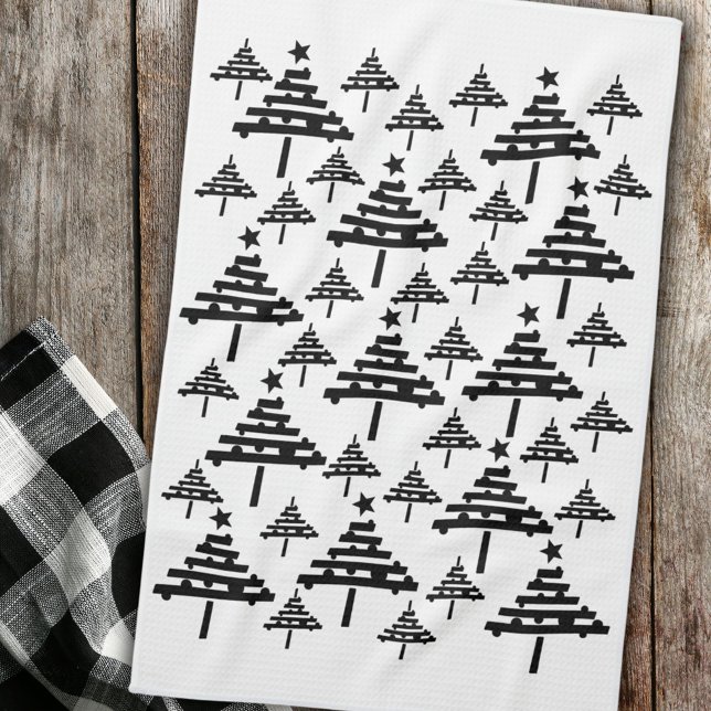 Modern Black and White Christmas Tree Pattern Tea Towel (Creator Uploaded)