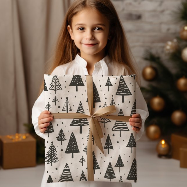 Modern Black And White Christmas Tree Wrapping Paper (Creator Uploaded)