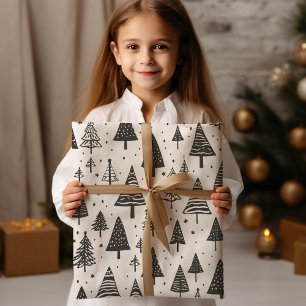 Modern Black And White Christmas Tree Wrapping Paper Sheet