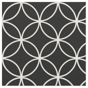 Modern Black and White Circle Diamond Pattern Fabric