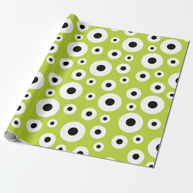  Modern Black and White Circle Pattern Wrapping Paper (Unrolled)